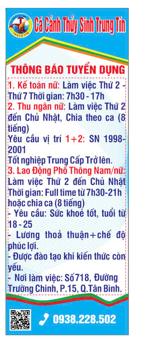 cá cảnh thủy sinh trung tín tuyển dụng