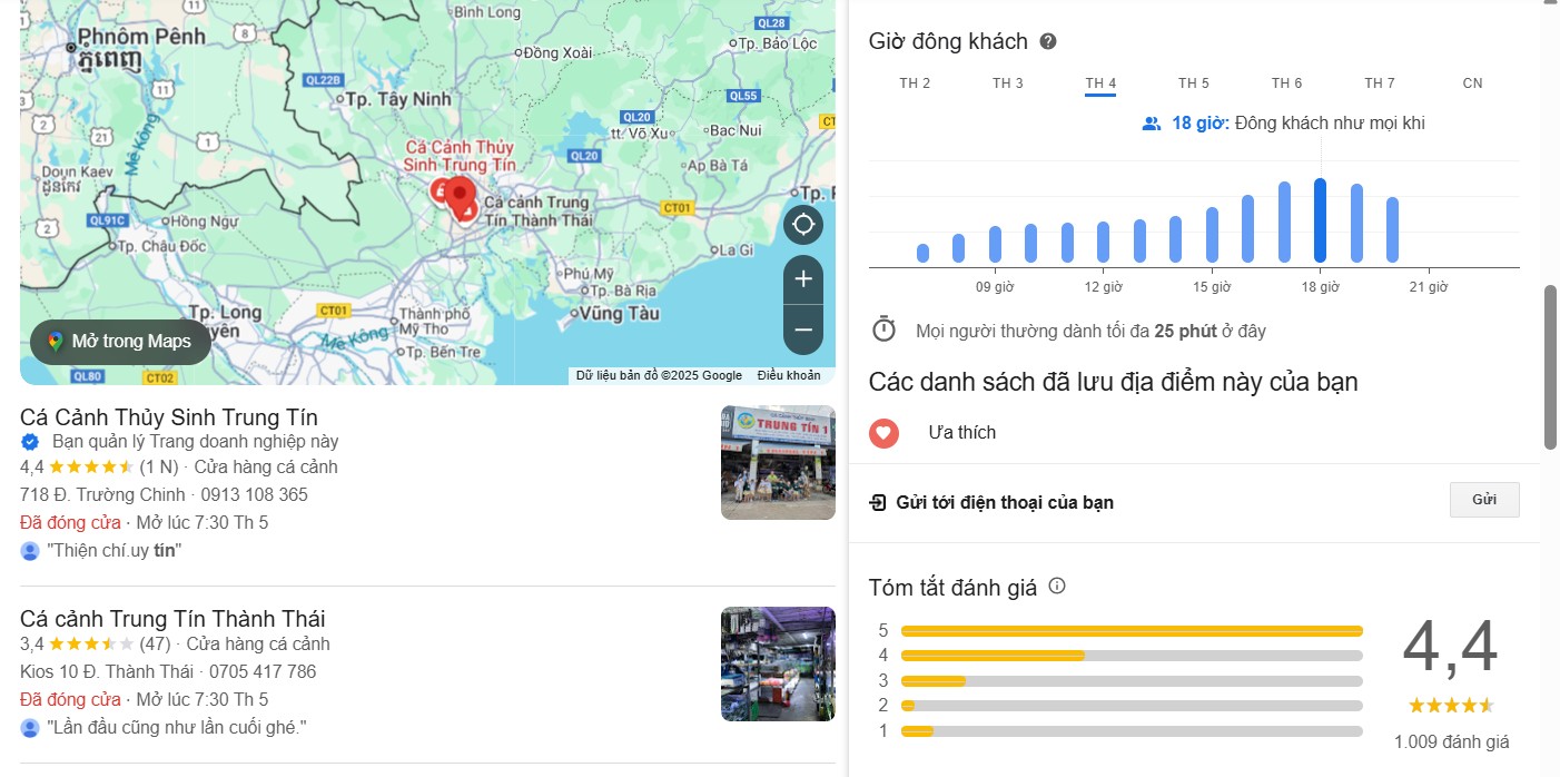 Đánh giá khách hàng Trung Tín trên Google Maps