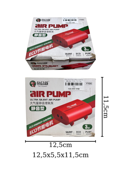 Máy Oxy FISH PRESIDENT 2 đầu hơi - Y100, 3W - Cái